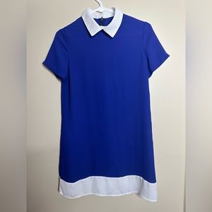 Blue White Collar Chiffon Dress Casual
